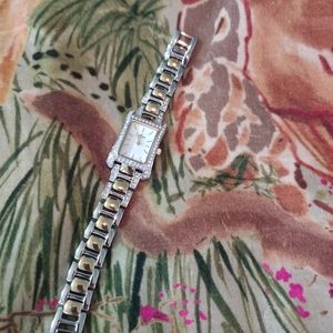 Anne Klein Multi-Tone Gold/Silver Crystal Trimmed Dressy Link Watch